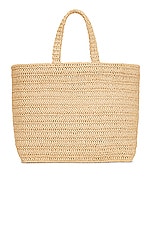 Saint Laurent Supple Rive Gauche Tote Bag in Natural & Deep Marine, view 3, click to view large image.