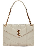 Saint Laurent Medium Puffer Chain Bag in Crema Soft, view 1, click to view large image.