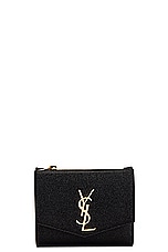 Saint Laurent Uptown Compact Wallet in Nero, view 1, click to view large image.