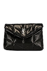 Saint Laurent Small Puffer Pouch in Nero, view 1, click to view large image.