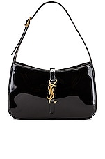 Saint Laurent Le 5 A 7 Patent Hobo Bag in Nero, view 1, click to view large image.