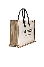 Saint Laurent Rive Gauche Tote Bag in Greggio, Naturale, & Nero, view 4, click to view large image.