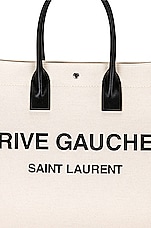 Saint Laurent Rive Gauche Tote Bag in Greggio, Naturale, & Nero, view 7, click to view large image.