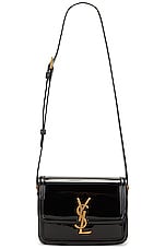 Saint Laurent Small Solferino Patent Monogramme Satchel Bag in Nero & Nero, view 6, click to view large image.