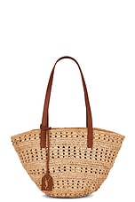 Saint Laurent Small Panier Raffia Bag in Naturale & Brick, view 1, click to view large image.