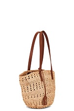 Saint Laurent Small Panier Raffia Bag in Naturale & Brick, view 3, click to view large image.