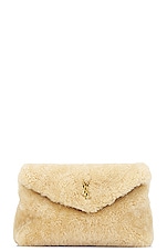 Saint Laurent Small Puffer Pouch in Natural Beige & Brick, view 1, click to view large image.