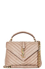 Saint Laurent Medium College Chain Bag in Taupe, view 1, click to view large image.
