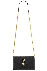 Saint Laurent Cassandra Envelope Chain Wallet Bag in Noir, view 6, click to view large image.