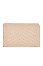 Saint Laurent Cassandra Envelope Chain Wallet Bag in Dark Beige, view 3, click to view large image.