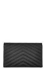 Saint Laurent Cassandra Envelope Chain Wallet Bag in Noir, view 3, click to view large image.