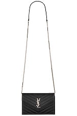 Saint Laurent Cassandra Envelope Chain Wallet Bag in Noir, view 6, click to view large image.