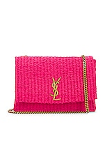 Saint Laurent Kate Rafia Shoulder Bag in Pink Glow, view 1, click to view large image.