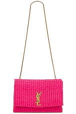 Saint Laurent Kate Rafia Shoulder Bag in Pink Glow, view 5, click to view large image.