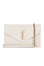 Saint Laurent Chain Wallet Tri Metal Bag in Crema Soft, view 1, click to view large image.