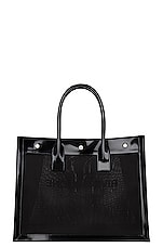 Saint Laurent Small Rive Gauche Tote Bag in Nero, view 3, click to view large image.