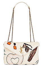 Saint Laurent Toy Puffer Bag in Poudre White & Multicolor, view 1, click to view large image.
