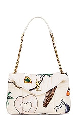 Saint Laurent Small Puffer Chain Bag in Poudre White & Multicolor, view 1, click to view large image.