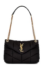 Saint Laurent Small Puffer Nylon Chain Bag in Nero, view 1, click to view large image.