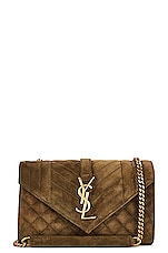 Saint Laurent Small Envelope Chain Bag in Loden Green, view 1, click to view large image.
