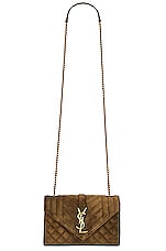 Saint Laurent Small Envelope Chain Bag in Loden Green, view 6, click to view large image.