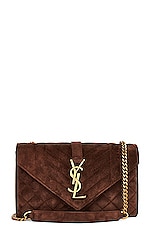 Saint Laurent Small Envelope Chain Bag in Bark Brown, view 1, click to view large image.