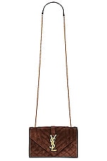Saint Laurent Small Envelope Chain Bag in Bark Brown, view 6, click to view large image.
