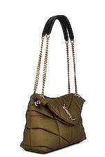 Saint Laurent Small Puffer Chain Bag in Military Green & Nero, view 4, click to view large image.