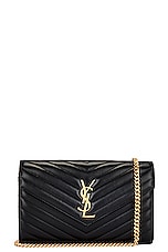 Saint Laurent Cassandre Wallet On Chain Bag in Nero, view 1, click to view large image.