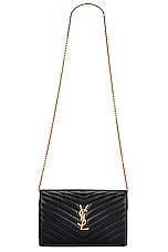 Saint Laurent Cassandre Wallet On Chain Bag in Nero, view 6, click to view large image.