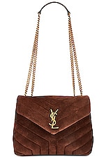 Saint Laurent Small Loulou Chain Bag in Bark Brown, view 1, click to view large image.