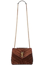 Saint Laurent Small Loulou Chain Bag in Bark Brown, view 6, click to view large image.