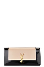Saint Laurent Kate Clutch in Desert Sand & Black, view 1, click to view large image.