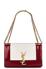 Saint Laurent Small Kate Chain Bag in Off White & Oxblood Red, view 1, click to view large image.