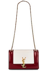 Saint Laurent Small Kate Chain Bag in Off White & Oxblood Red, view 6, click to view large image.