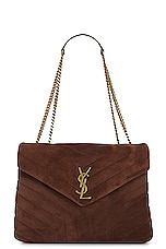 Saint Laurent Medium Loulou Chain Bag in Bark Brown, view 1, click to view large image.
