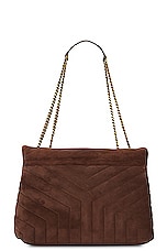 Saint Laurent Medium Loulou Chain Bag in Bark Brown, view 3, click to view large image.
