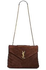 Saint Laurent Medium Loulou Chain Bag in Bark Brown, view 6, click to view large image.