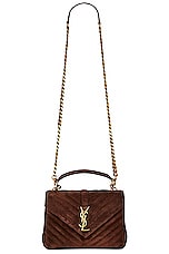Saint Laurent Medium College Chain Bag in Bark Brown, view 1, click to view large image.