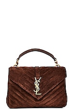 Saint Laurent Medium College Chain Bag in Bark Brown, view 3, click to view large image.