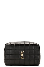 Saint Laurent Small Cassandre Cosmetic Pouch in Noir, view 1, click to view large image.