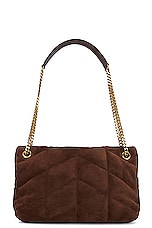 Saint Laurent Small Puffer Chain Bag in Bark Brown, view 2, click to view large image.