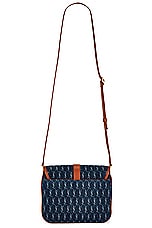 Saint Laurent Small Monogramme All Over Satchel Bag in Navy Blue, Craie, & Brick, view 3, click to view large image.