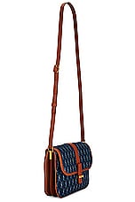 Saint Laurent Small Monogramme All Over Satchel Bag in Navy Blue, Craie, & Brick, view 4, click to view large image.