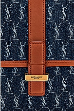 Saint Laurent Small Monogramme All Over Satchel Bag in Navy Blue, Craie, & Brick, view 7, click to view large image.