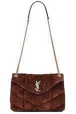 Saint Laurent Medium Puffer Chain Bag in Bark Brown, view 6, click to view large image.