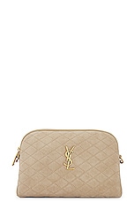 Saint Laurent Gaby Zipped Pouch With Chain Bag in Matt Gold, view 3, click to view large image.