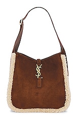 Saint Laurent Small Le 5 A 7 Hobo Bag in Dark Sigaro & Natural Beige, view 1, click to view large image.