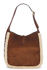 Saint Laurent Small Le 5 A 7 Hobo Bag in Dark Sigaro & Natural Beige, view 3, click to view large image.