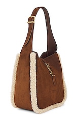 Saint Laurent Small Le 5 A 7 Hobo Bag in Dark Sigaro & Natural Beige, view 4, click to view large image.
